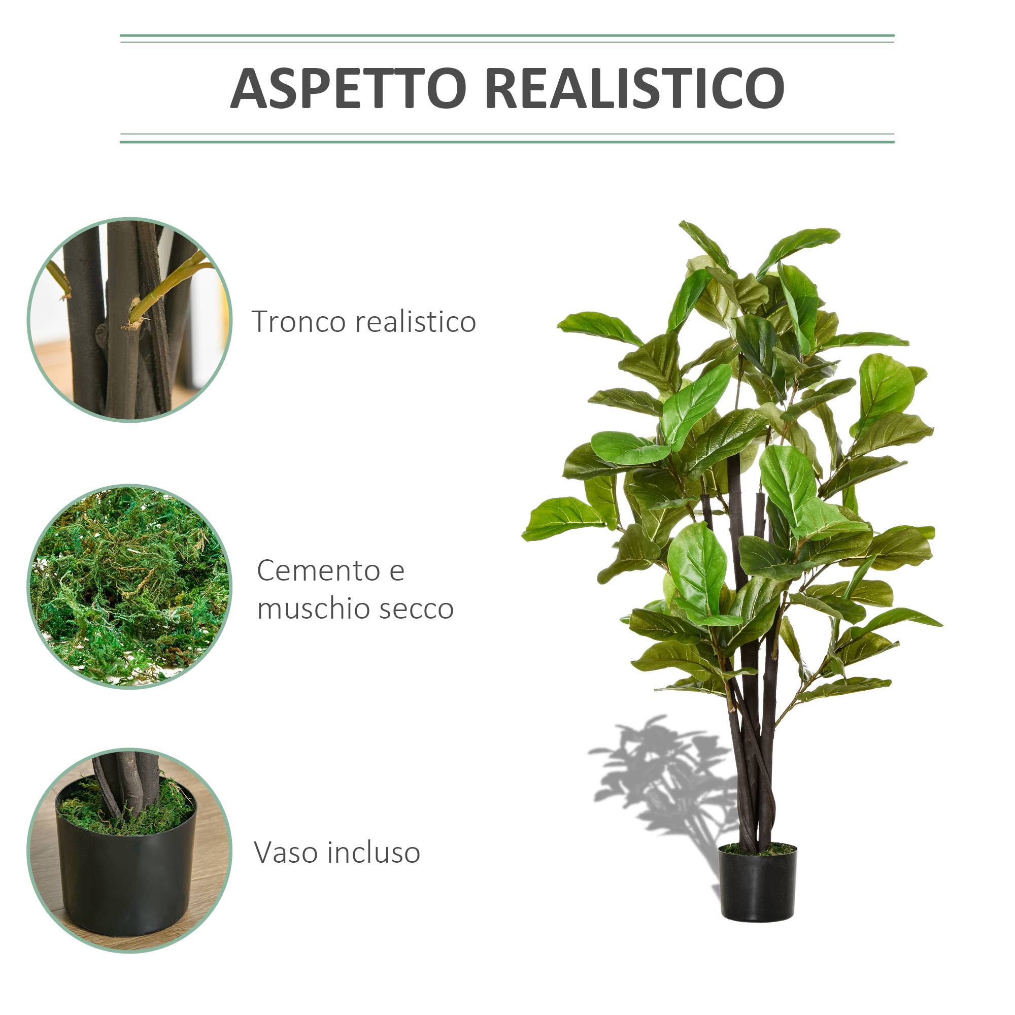 Ficus artificiel intérieur/extérieur, réaliste, 78 feuilles, 130cm - Image 6