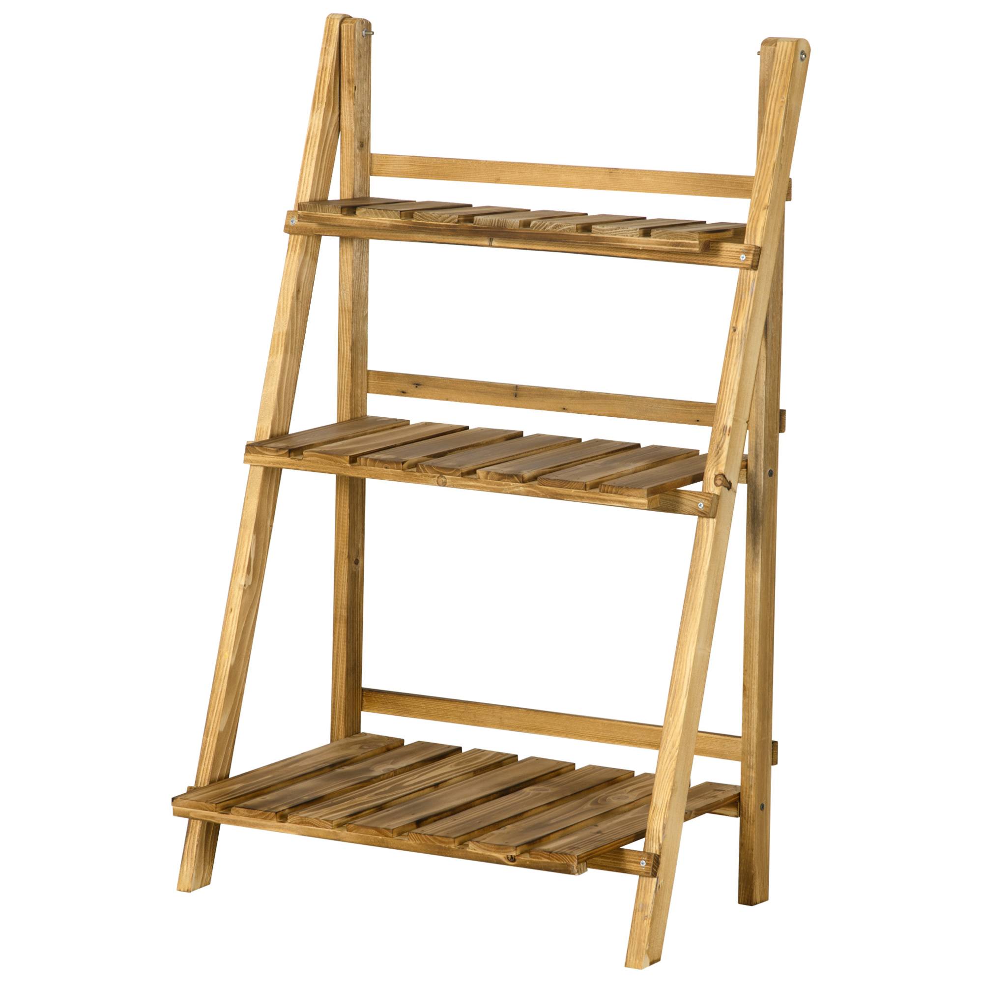 Sans Marque - Étagère à plantes en bois forme pyramidale échelle pliante avec 3 étagères 60 x 37 x 93 cm marron - Image 2
