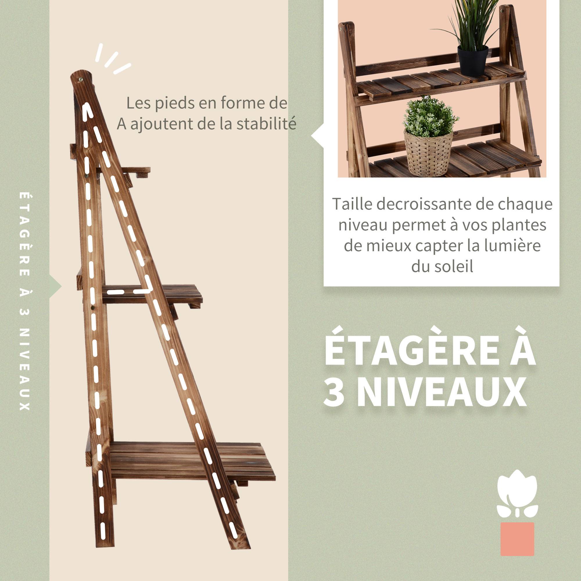 Sans Marque - Étagère à plantes en bois forme pyramidale échelle pliante avec 3 étagères 60 x 37 x 93 cm marron - Image 7