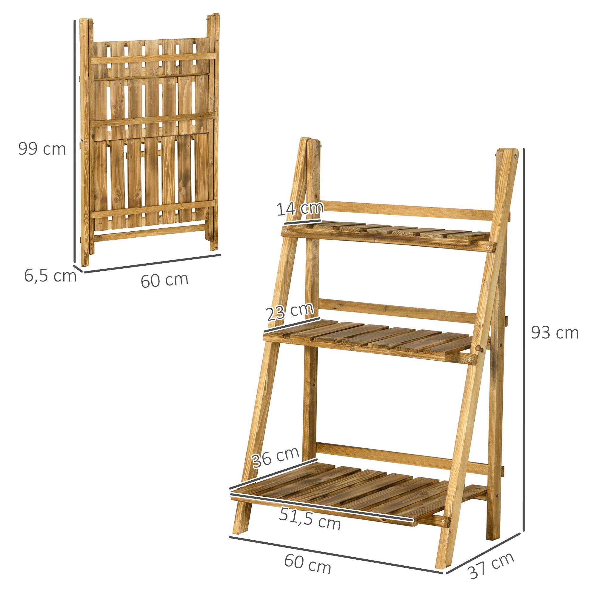 Sans Marque - Étagère à plantes en bois forme pyramidale échelle pliante avec 3 étagères 60 x 37 x 93 cm marron - Image 5