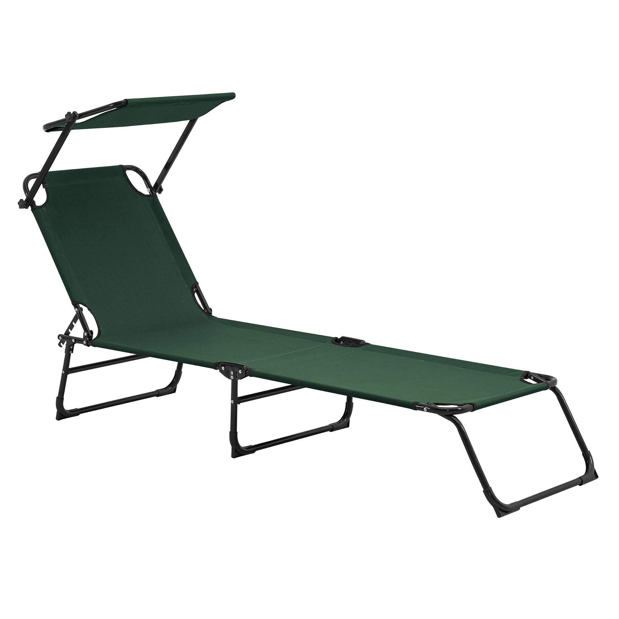 Helloshop26 - Lot de 2 transats pliable avec toiture pare-soleil de relax acier 190 cm vert foncé - Imagen 2