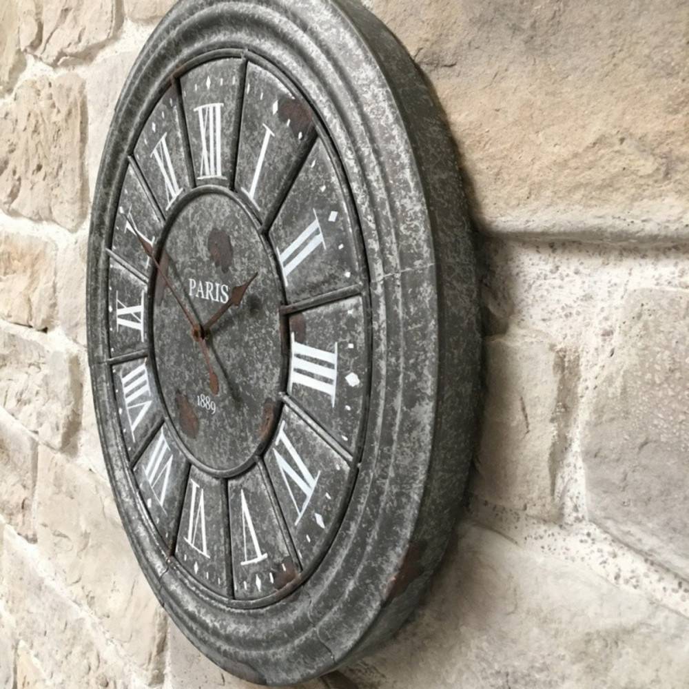 Chemin De Campagne - ~ Horloge murale décorative salon cuisine vintage métal gris Ø.61 cm Chemin de campagne - Imagen 5