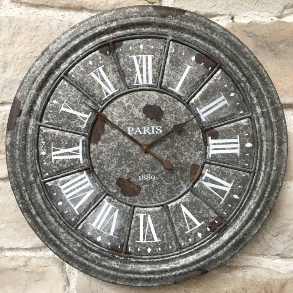 Chemin De Campagne - ~ Horloge murale décorative salon cuisine vintage métal gris Ø.61 cm Chemin de campagne - Imagen 3