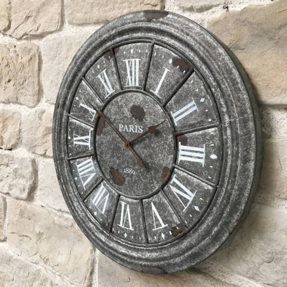 Chemin De Campagne - ~ Horloge murale décorative salon cuisine vintage métal gris Ø.61 cm Chemin de campagne - Imagen 4