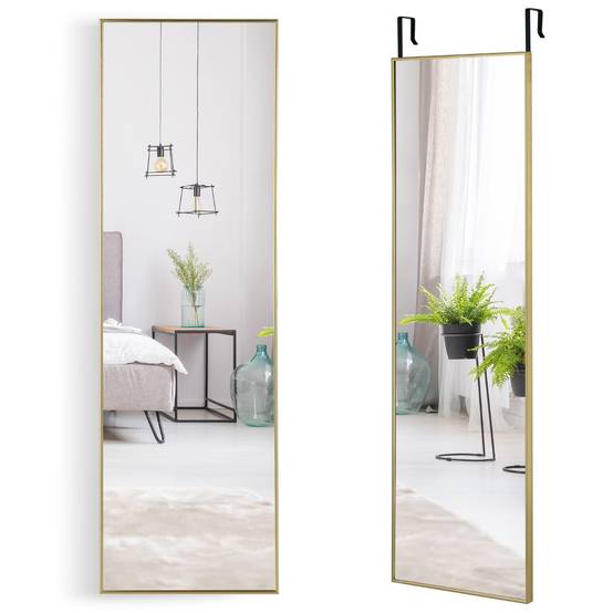 Miroir psyché rectangulaire 120 x 37 cm 2 méthodes d'assemblage cadre doré en alliage d'aluminium