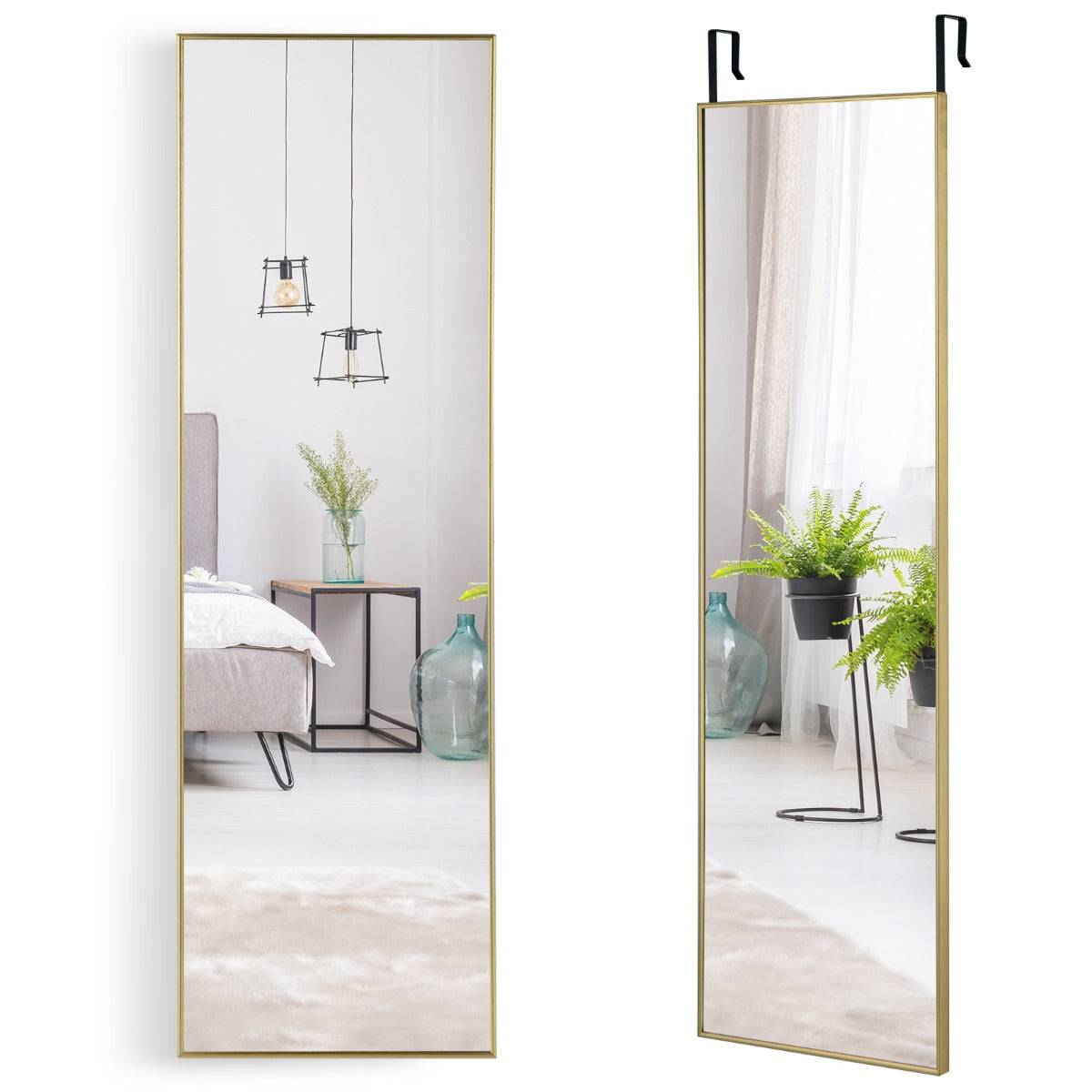 Miroir psyché rectangulaire 120 x 37 cm 2 méthodes d'assemblage cadre doré en alliage d'aluminium