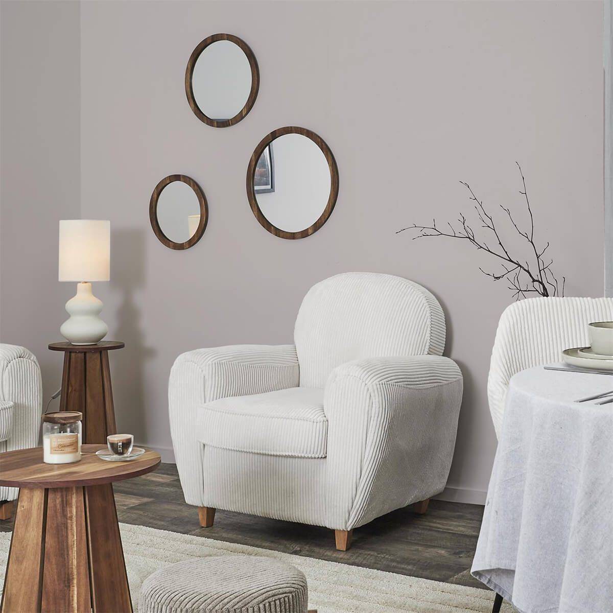 ALTOBUY - Fauteuil Club Tissu Velours Côtelé Beige - GANDY - Image 2
