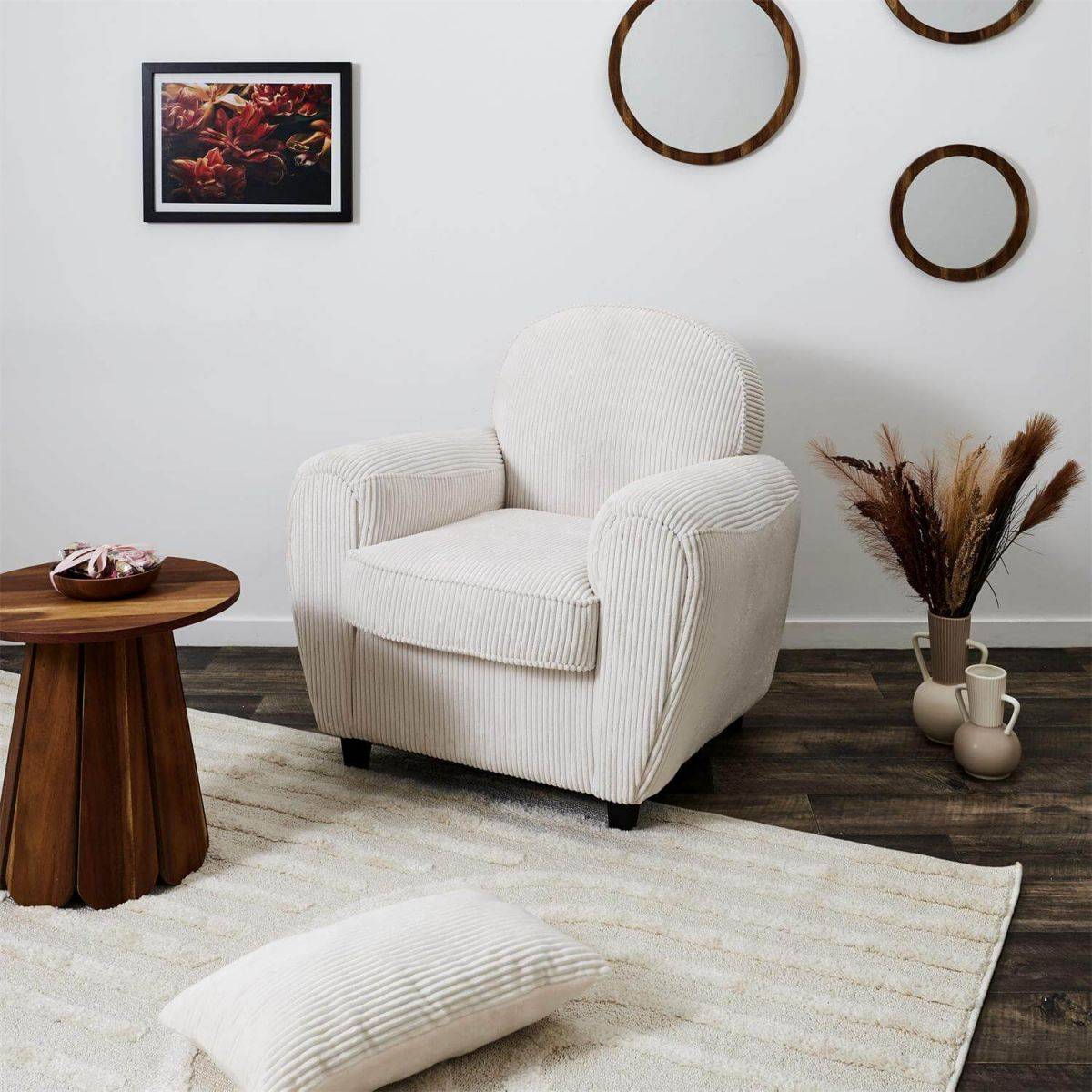 ALTOBUY - Fauteuil Club Tissu Velours Côtelé Beige - GANDY - Image 7