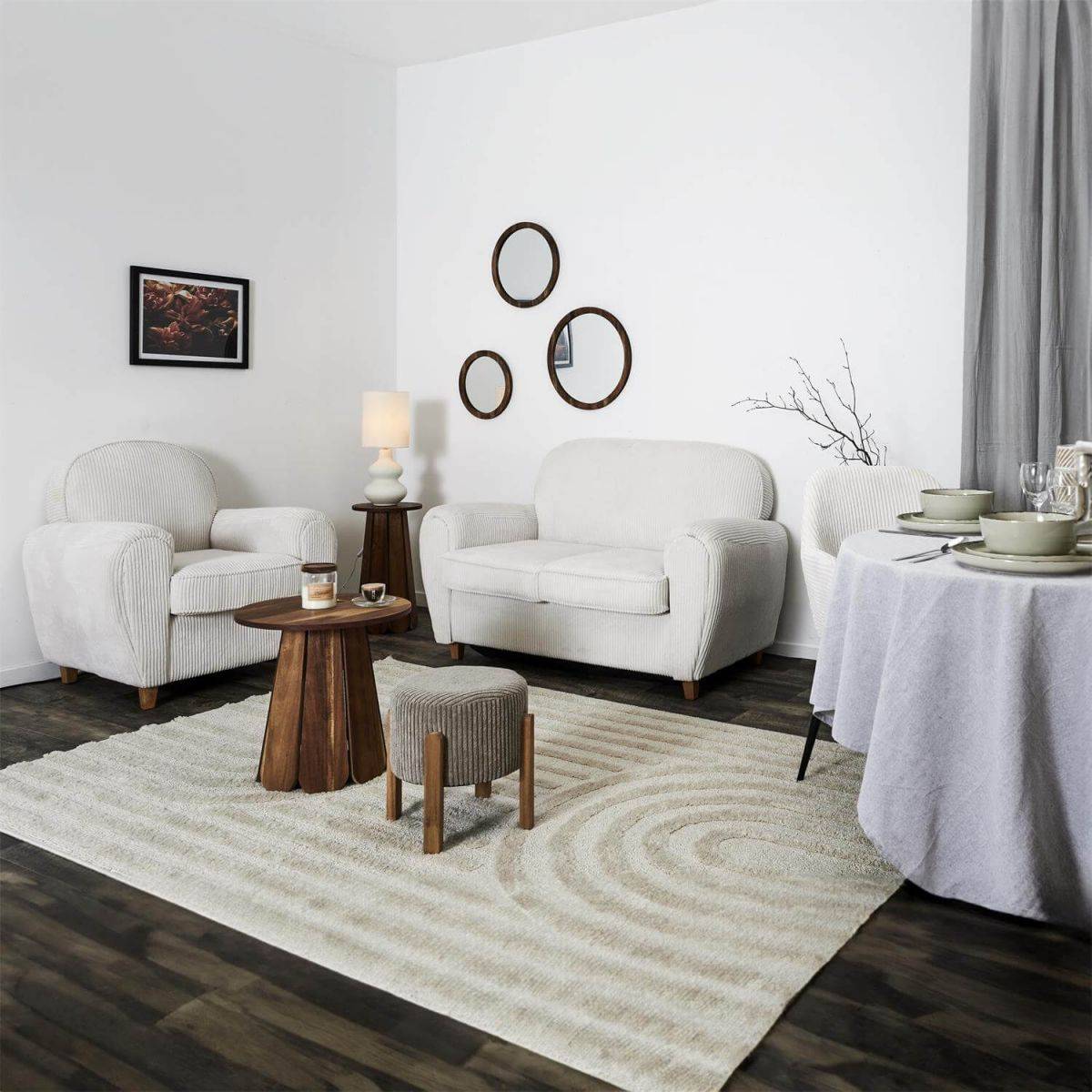 ALTOBUY - Fauteuil Club Tissu Velours Côtelé Beige - GANDY - Image 9