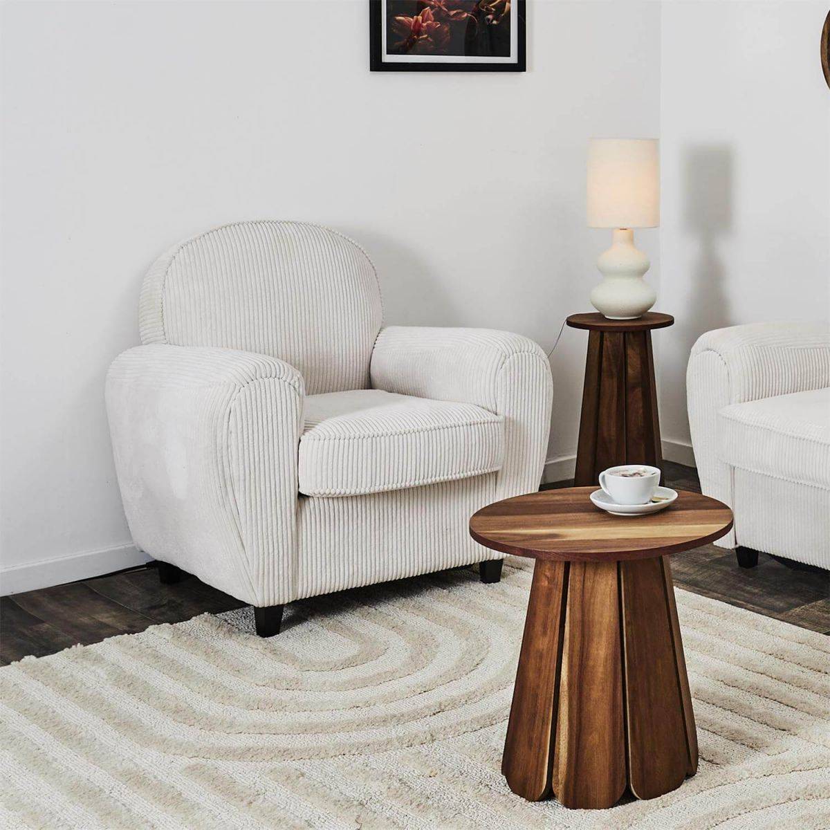 ALTOBUY - Fauteuil Club Tissu Velours Côtelé Beige - GANDY - Image 8