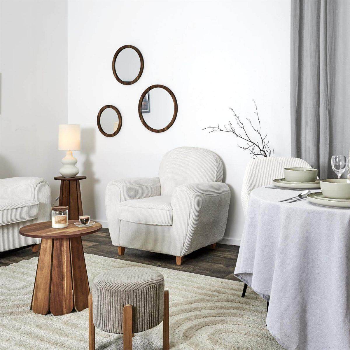 ALTOBUY - Fauteuil Club Tissu Velours Côtelé Beige - GANDY - Image 5