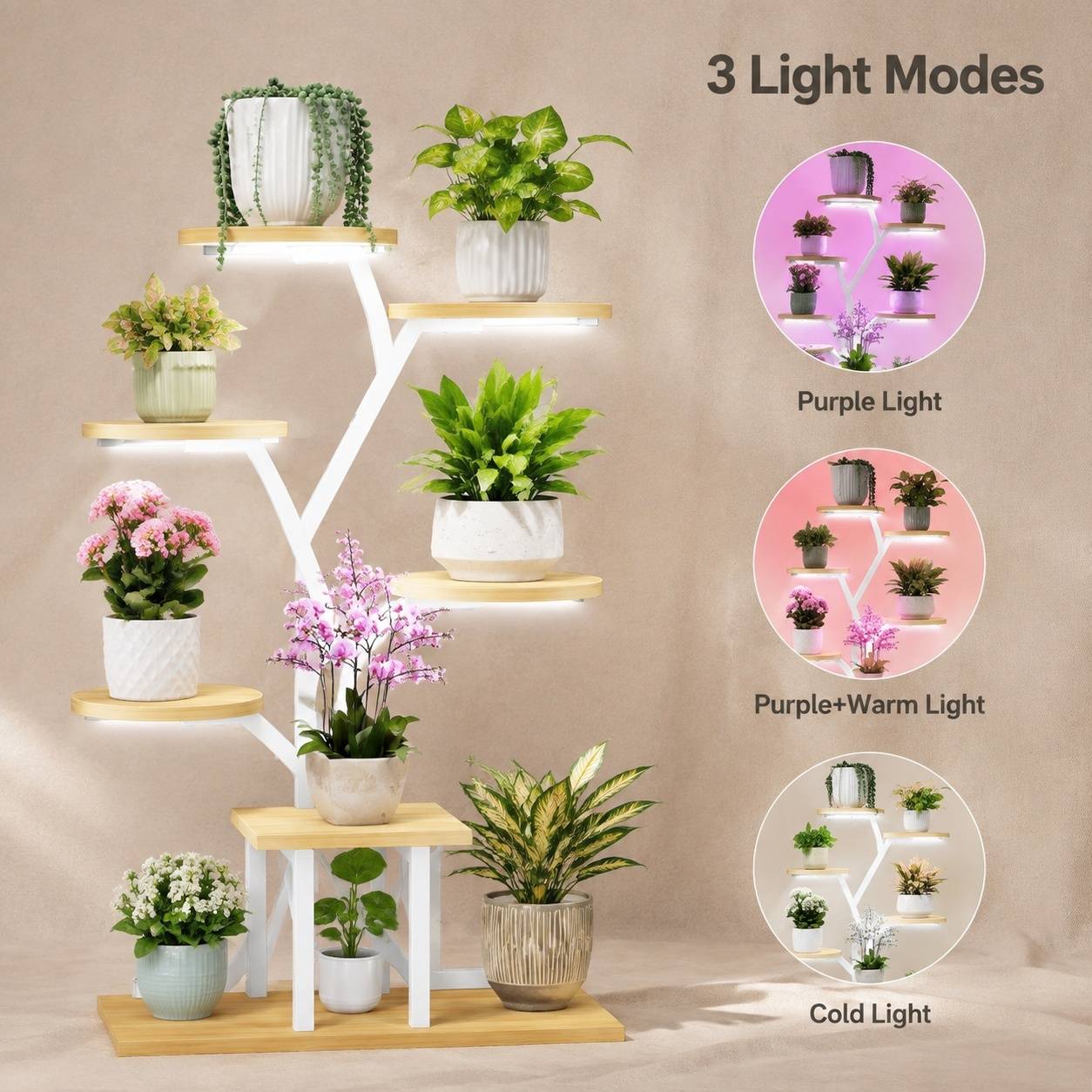 Étagère à Plantes 7 Niveaux 110cm Avec Lumières de Croissance Métal Stable pour Intérieur - Image 3