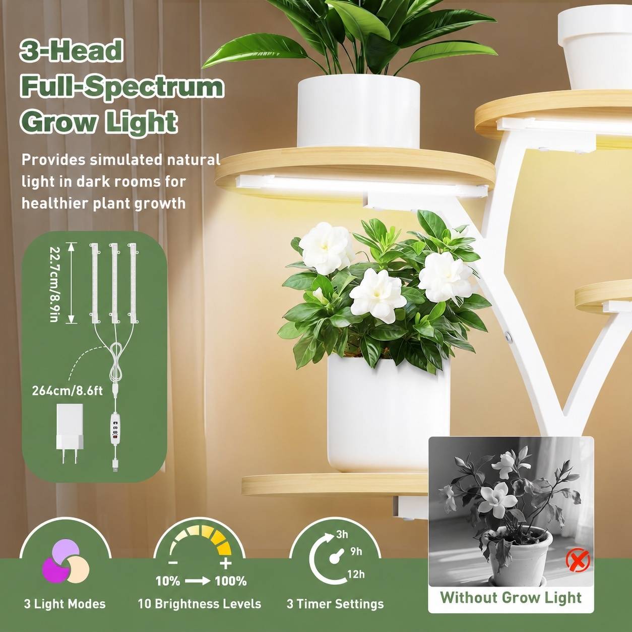 Étagère à Plantes 7 Niveaux 110cm Avec Lumières de Croissance Métal Stable pour Intérieur - Image 2