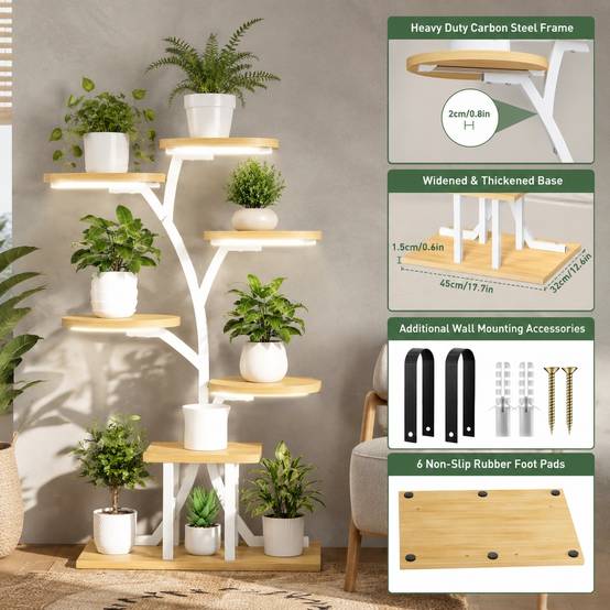 Étagère à Plantes 7 Niveaux 110cm Avec Lumières de Croissance Métal Stable pour Intérieur - Image 8