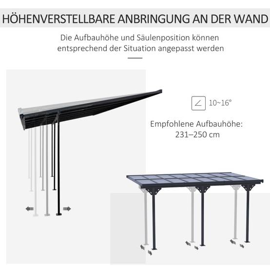 Pergola adossée aluminium toit terrasse protection UV hauteur réglable 435x302cm gris - ComfortXL Outdoor Living - Image 4