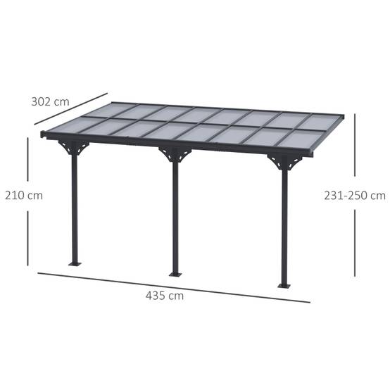 Pergola adossée aluminium toit terrasse protection UV hauteur réglable 435x302cm gris - ComfortXL Outdoor Living - Image 3
