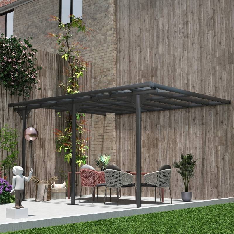 Pergola adossée aluminium toit terrasse protection UV hauteur réglable 435x302cm gris - ComfortXL Outdoor Living