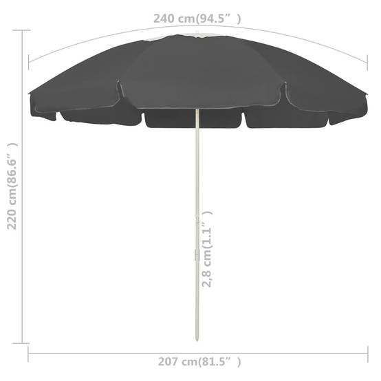 Parasol de plage 240 cm anthracite - Imagen 6