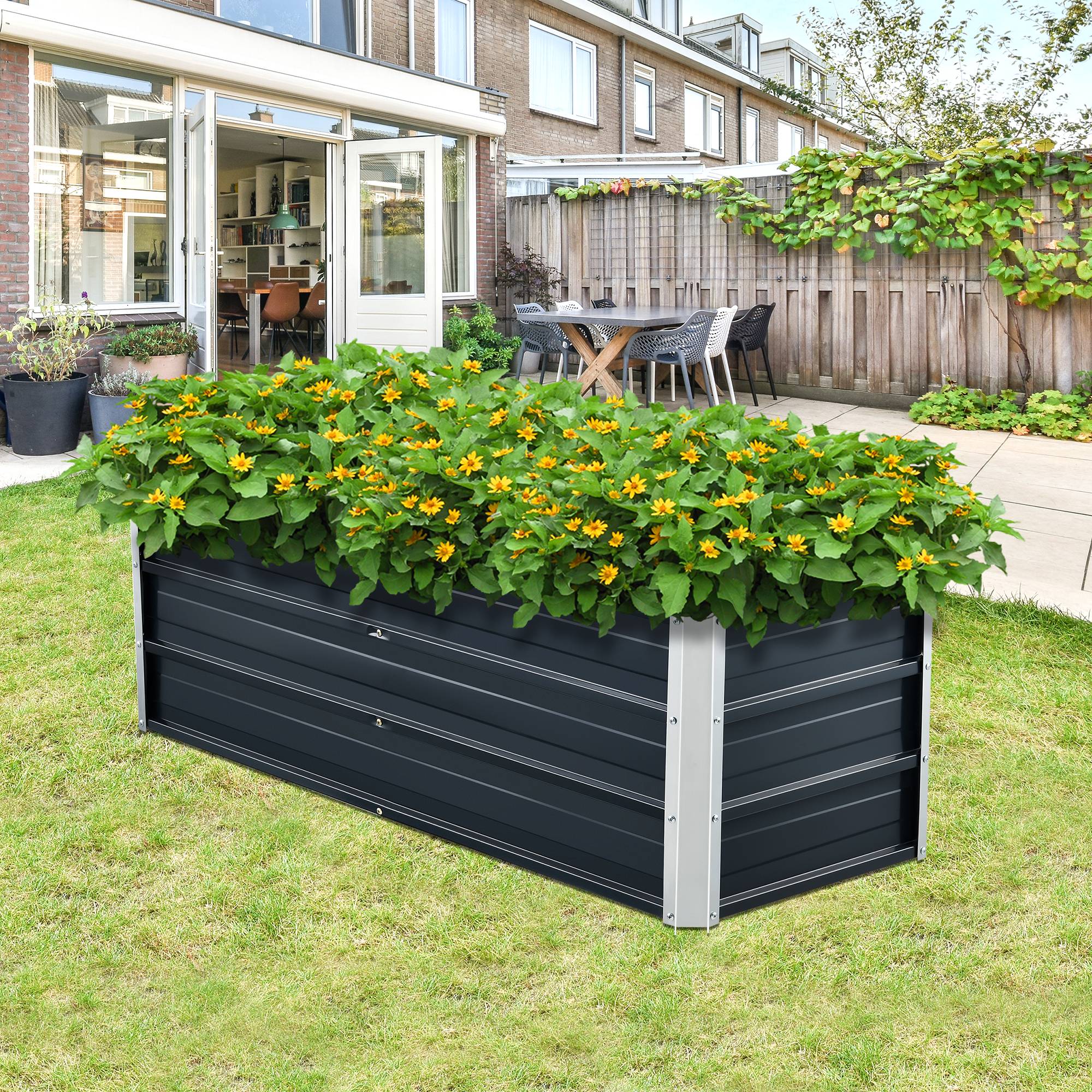 Jardinière Nijmegen à barre de séparation 125 x 47 x 40 cm anthracite [en.casa] - Imagen 2