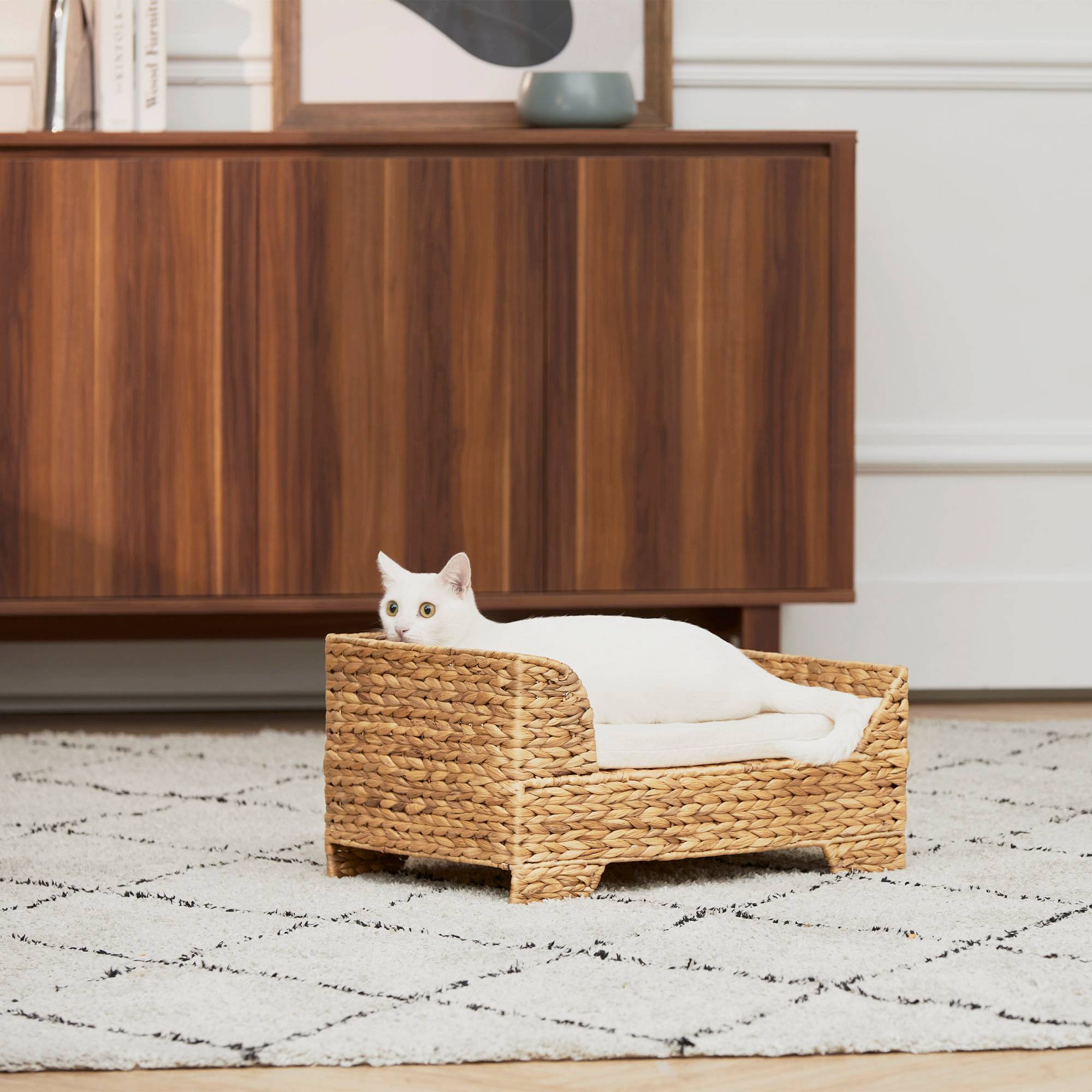 Lit surélevé en osier avec coussin lavable pour chat ou petit chien - Image 3