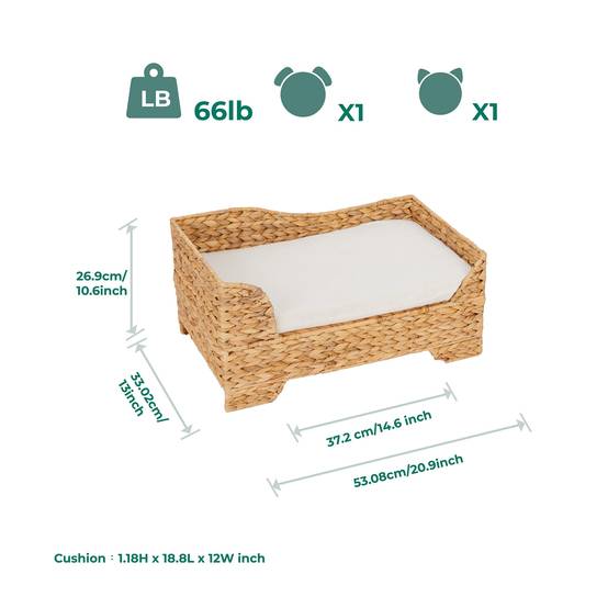 Lit surélevé en osier avec coussin lavable pour chat ou petit chien - Image 4