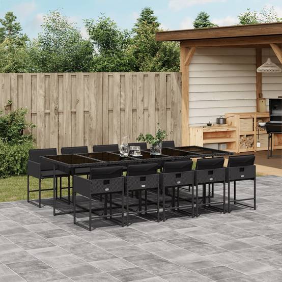 Table et Chaises de Jardin 10 Personnes 275cm Résine Tressée Noire et Coussins Noirs – ComfortXL Outdoor Living - Image 1
