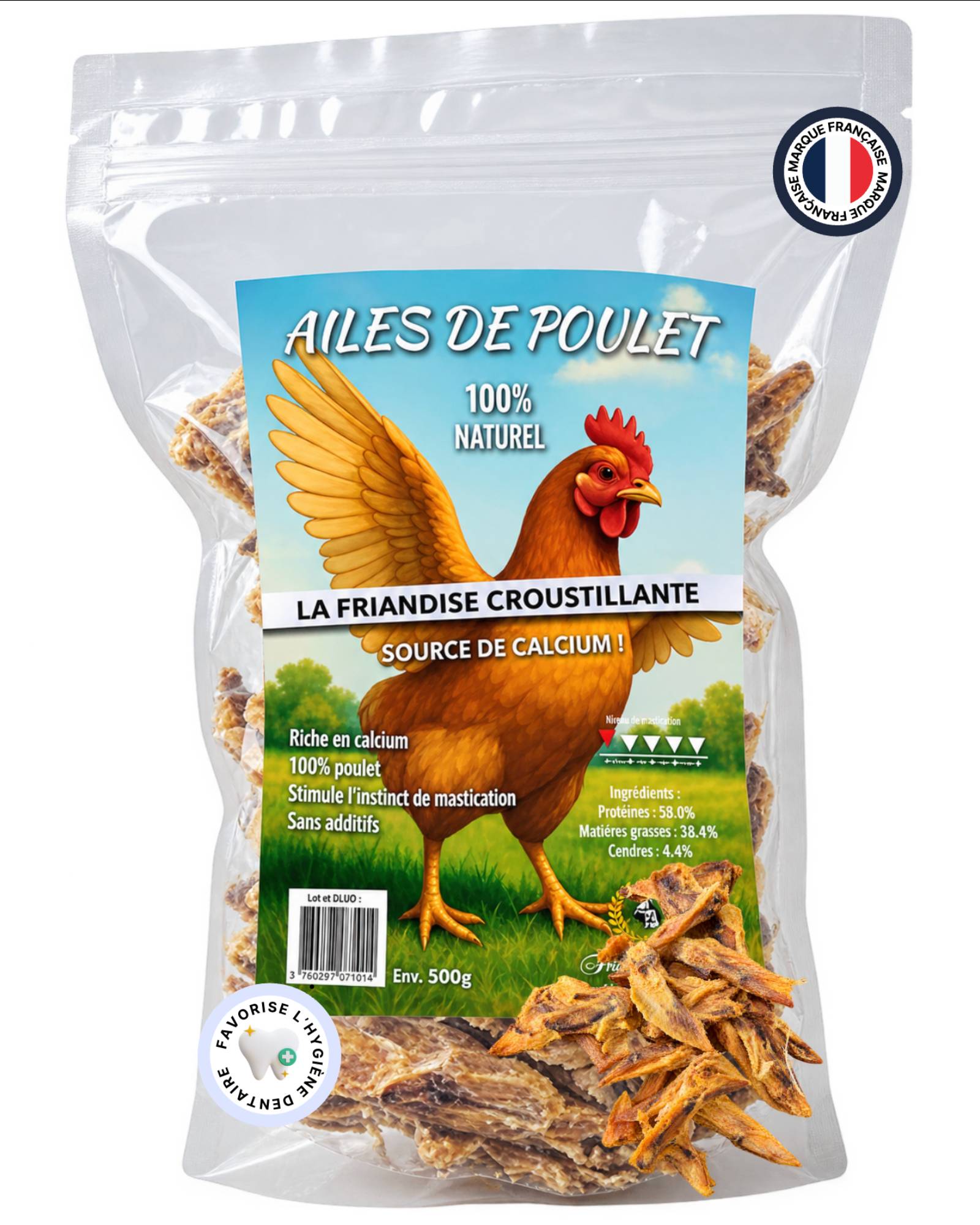 France Croquettes - France Croquettes Friandise pour chien Ailes de poulet séchées - 500 g - Image 1