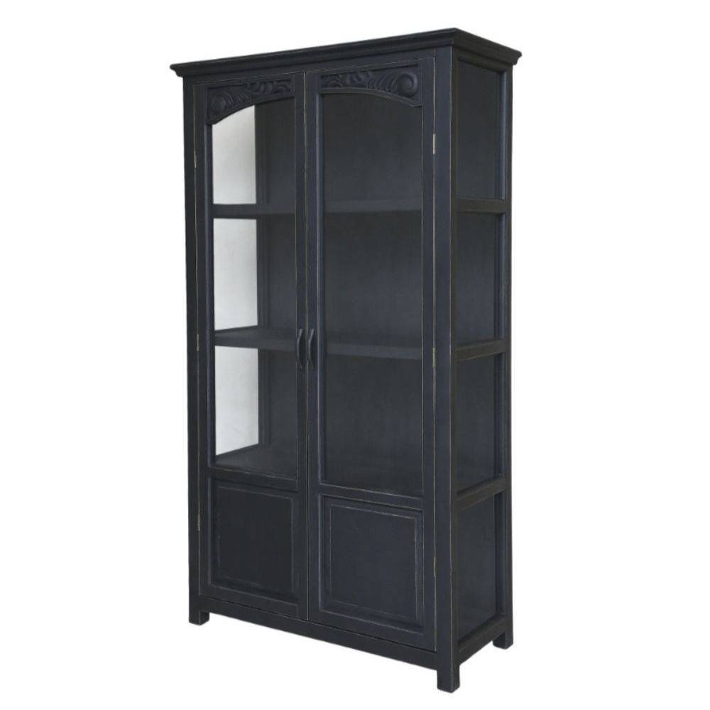 Chemin De Campagne - Armoire vitrine 2 portes chambre salle de bain bois verre noir 170cm Chemin de campagne - Imagen 1
