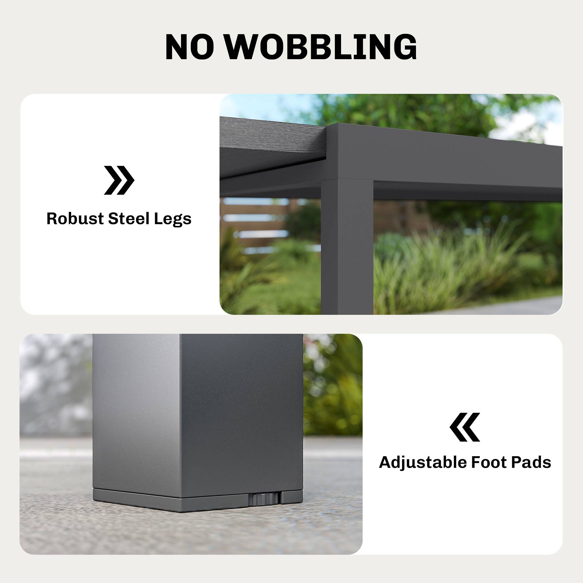 Table jardin extensible aluminium acier pour 8-10 personnes effet bois 214x85x75cm gris - ComfortXL Outdoor Living - Image 8