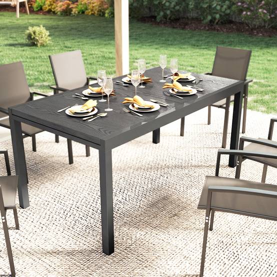 Table jardin extensible aluminium acier pour 8-10 personnes effet bois 214x85x75cm gris - ComfortXL Outdoor Living - Image 10