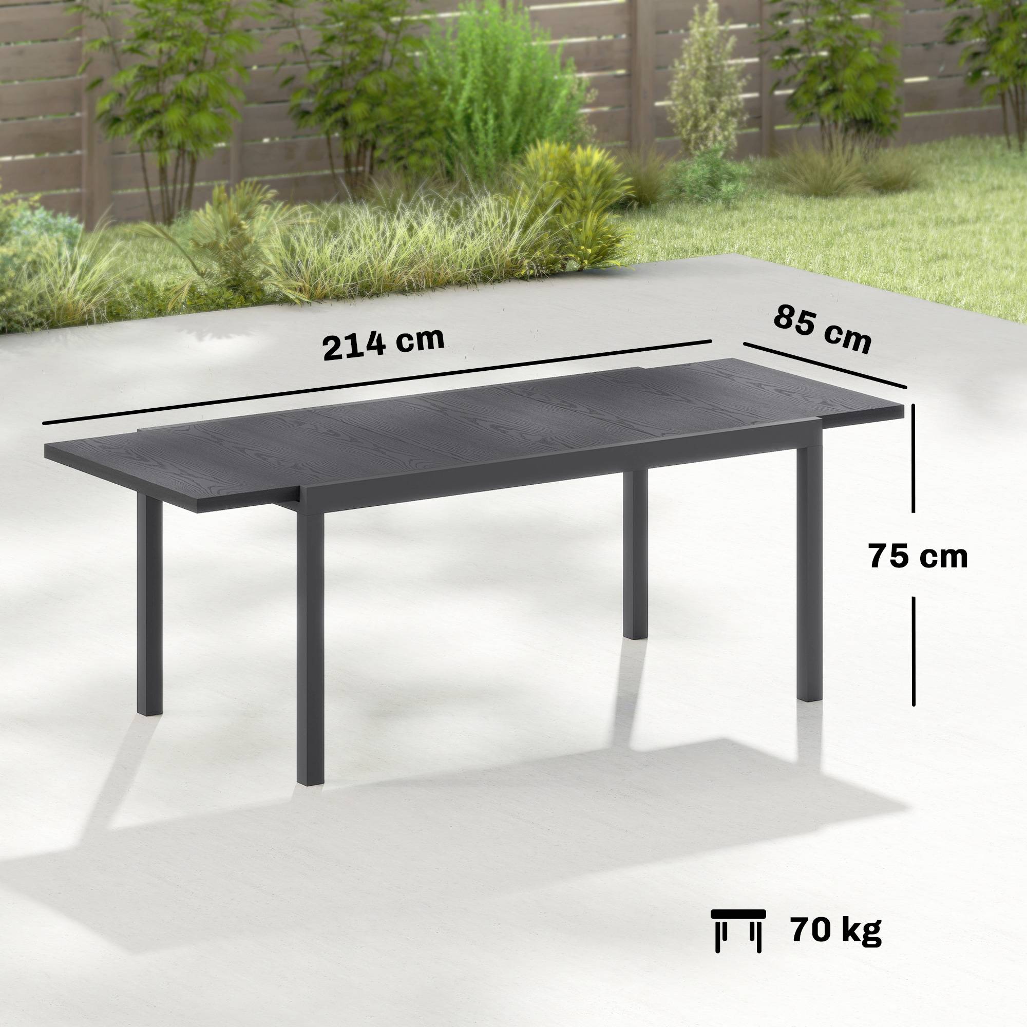 Table jardin extensible aluminium acier pour 8-10 personnes effet bois 214x85x75cm gris - ComfortXL Outdoor Living - Image 5
