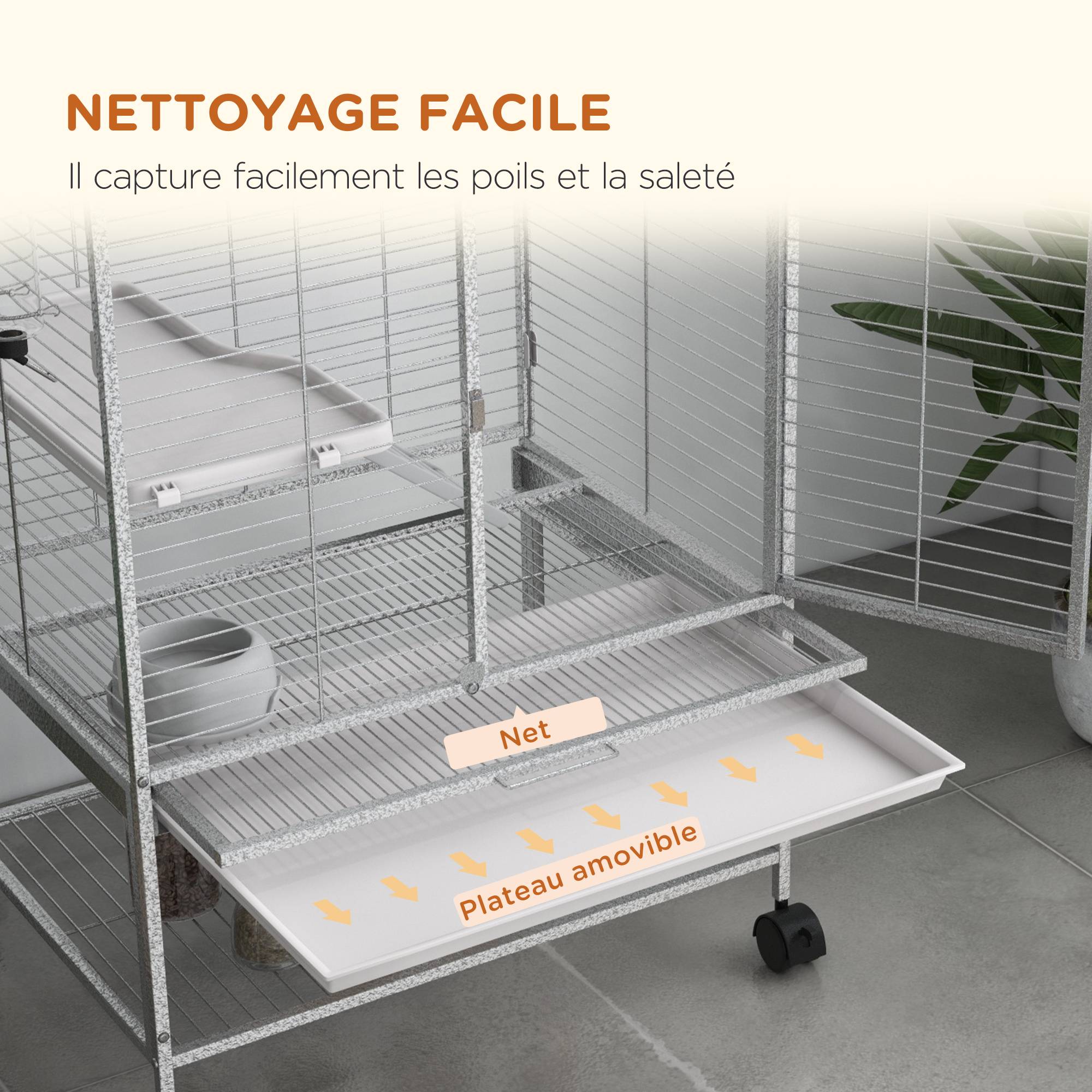 Cage pour petits animaux métal gris 61.5 x 44.5 x 86 cm - PANGIVO - Image 10