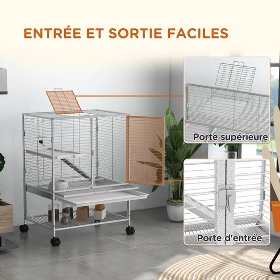Cage pour petits animaux métal gris 61.5 x 44.5 x 86 cm - PANGIVO - Image 9