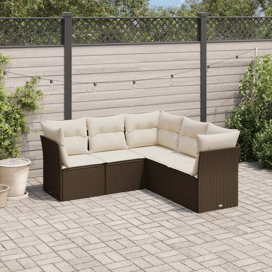 Canapé de jardin d'angle 5 places modulable résine tressée avec espace de rangement Marron – ComfortXL Outdoor Living - Image 1