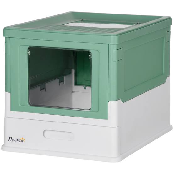 Bac à Litière Pliable pour Chat Double Entrée Anti-Projection 47,5x35,5x36,7 cm Vert - ComfortXL Outdoor Living - Image 2