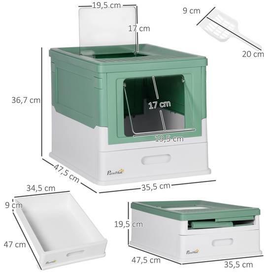 Bac à Litière Pliable pour Chat Double Entrée Anti-Projection 47,5x35,5x36,7 cm Vert - ComfortXL Outdoor Living - Image 5
