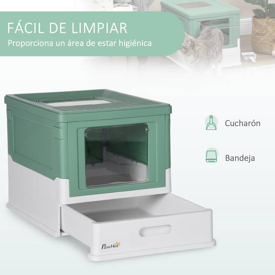 Bac à Litière Pliable pour Chat Double Entrée Anti-Projection 47,5x35,5x36,7 cm Vert - ComfortXL Outdoor Living - Image 6