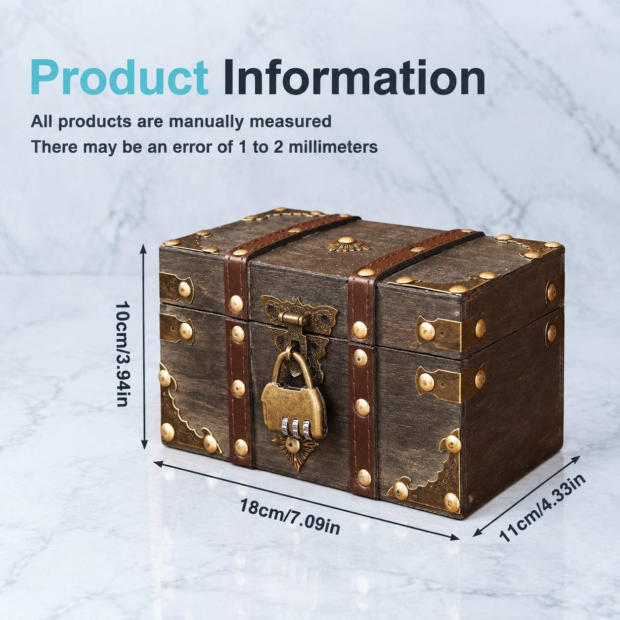 Coffre au Trésor en Bois Vintage avec Cadenas à Combinaison Pirate - Image 2