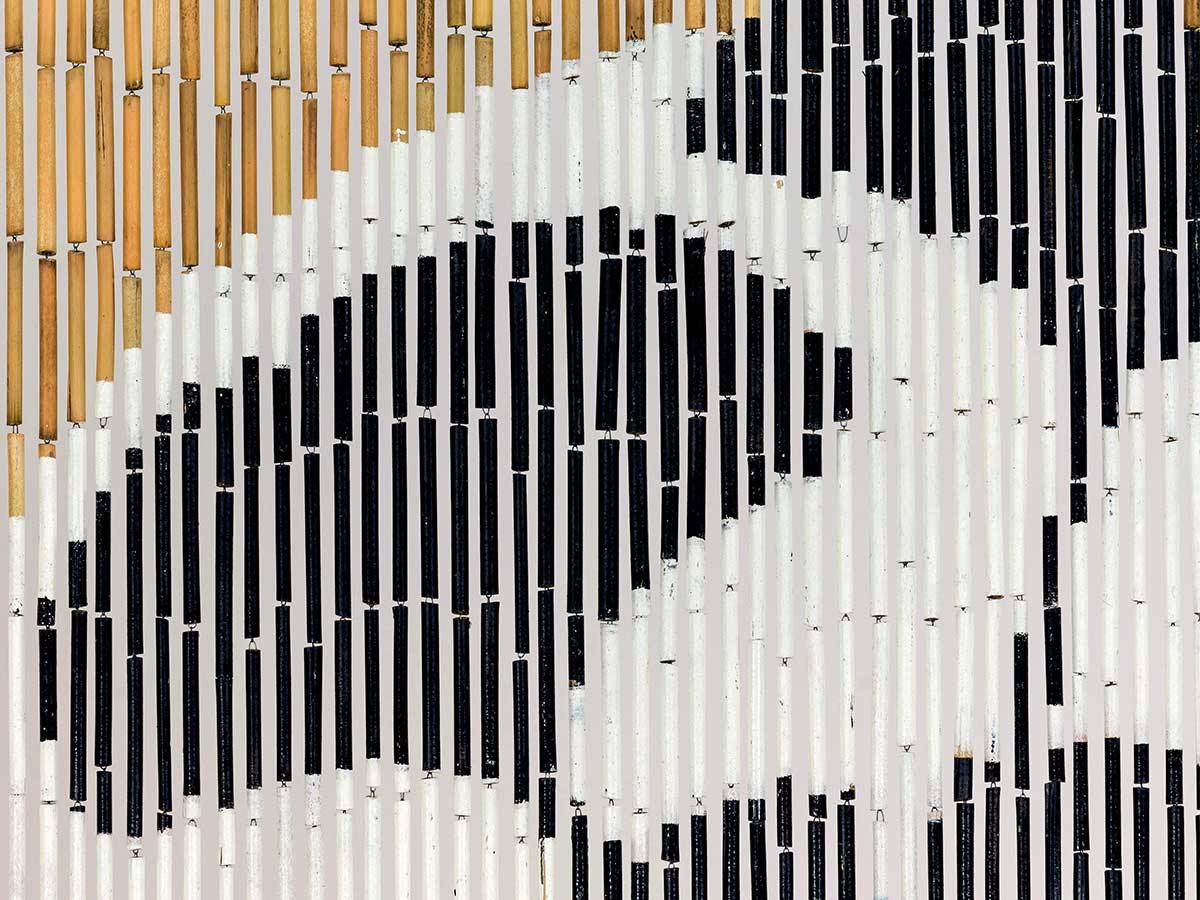 Morel - Rideau de porte Bâtonnets de bambou peints, dessin feuilles ginkgo - 90 x 200 cm - Morel - Imagen 2