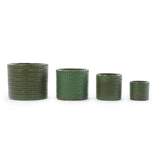 ComfortXL - Pot de fleurs en grès Ø31 cm vert olive relief chevrons balcon terrasse drainant - ComfortXL Outdoor Living - Image 8