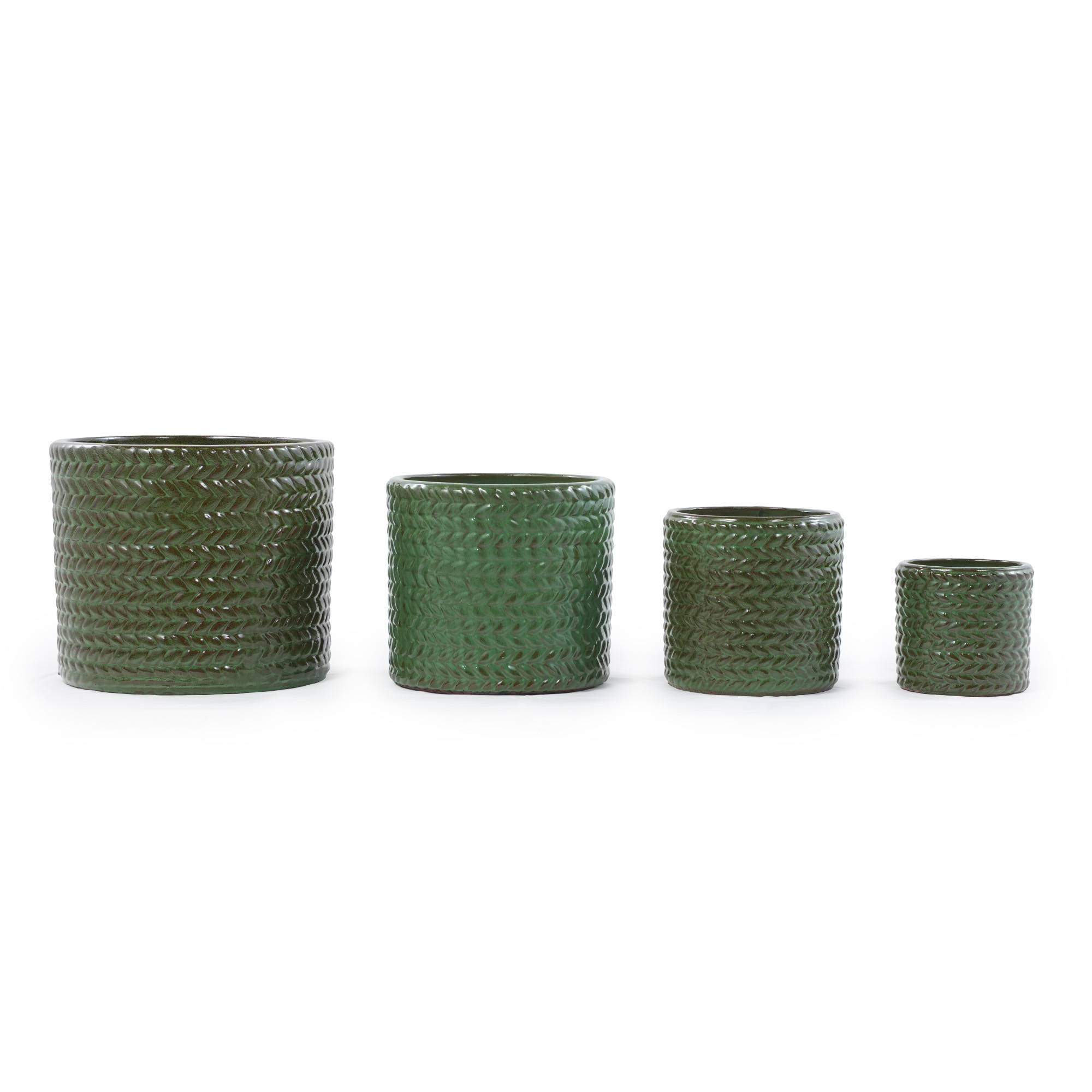 ComfortXL - Pot de fleurs en grès Ø31 cm vert olive relief chevrons balcon terrasse drainant - ComfortXL Outdoor Living - Image 8