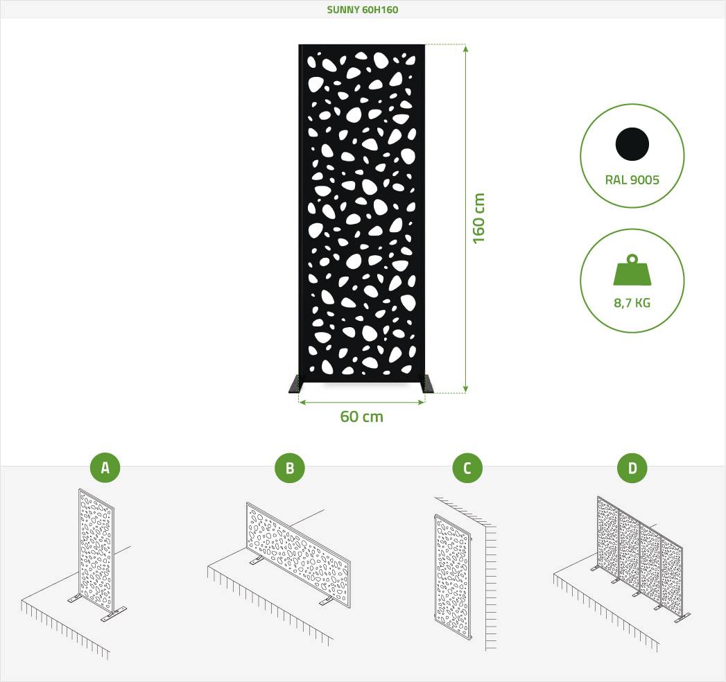 Casanoov Lot de 3 panneaux décoratifs SUNNY Noir H.160  cm motifs intégral - Image 2
