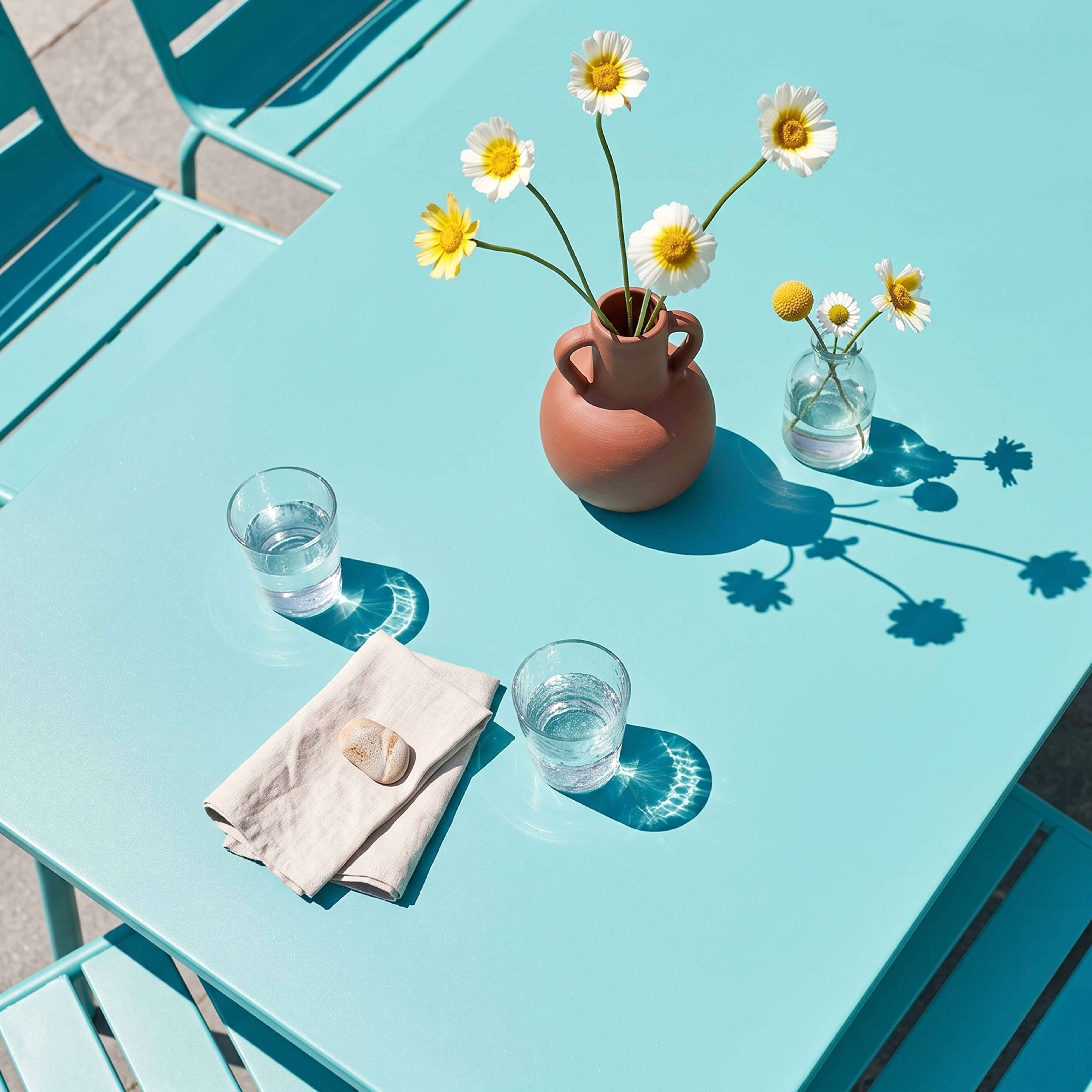 Oviala - Ensemble table de jardin et 6 chaises en métal turquoise Palavas - Oviala - Imagen 3
