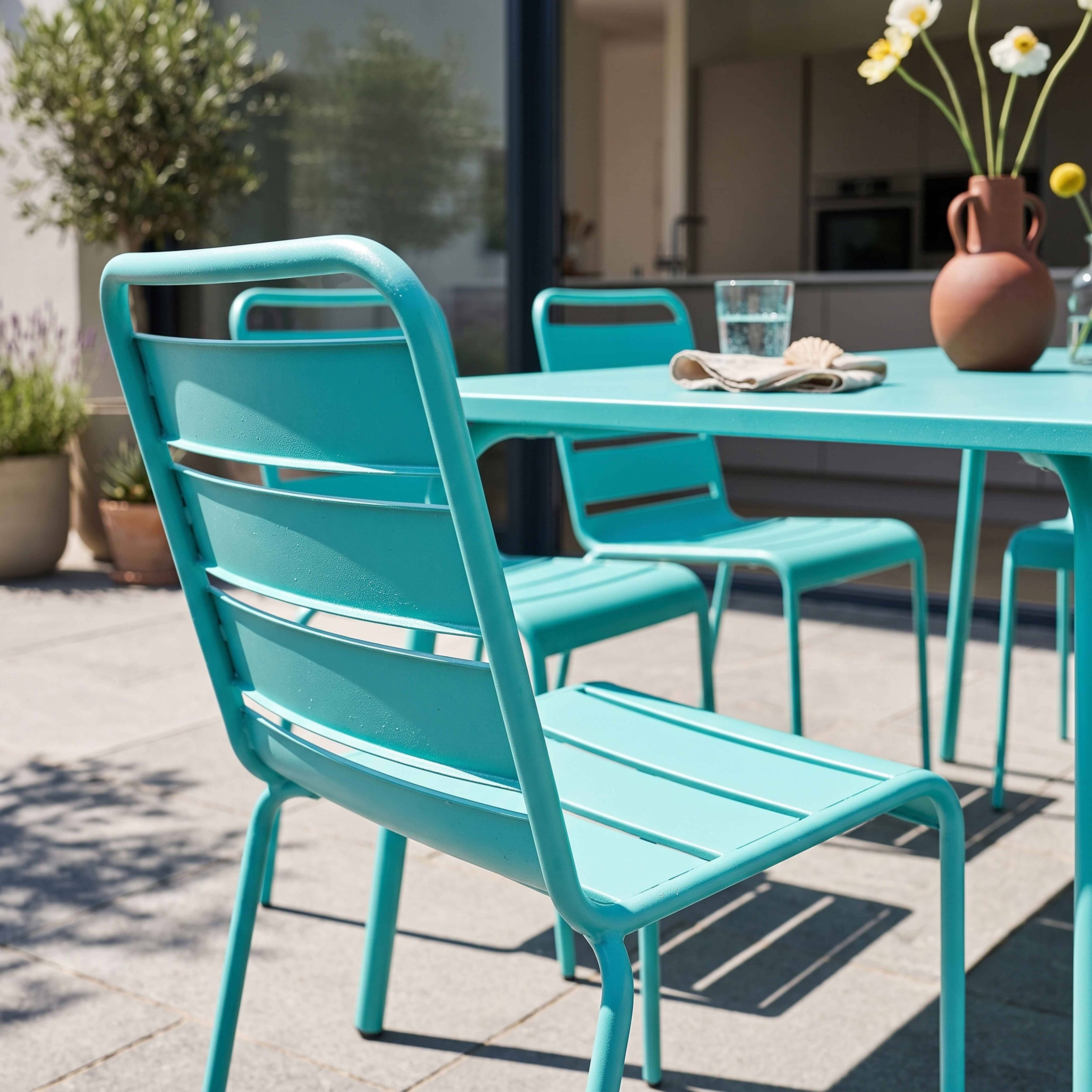 Oviala - Ensemble table de jardin et 6 chaises en métal turquoise Palavas - Oviala - Imagen 4
