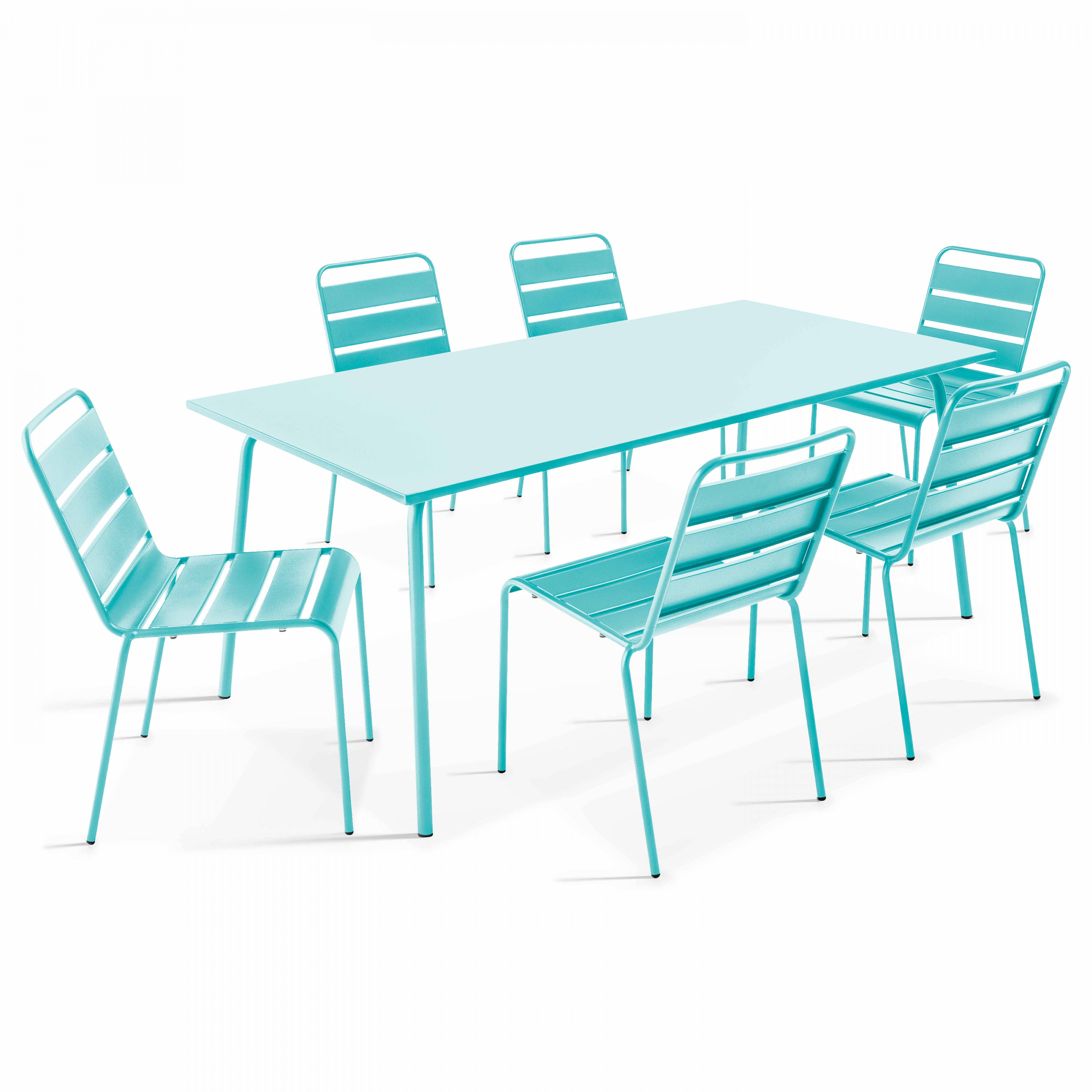 Oviala - Ensemble table de jardin et 6 chaises en métal turquoise Palavas - Oviala - Imagen 1