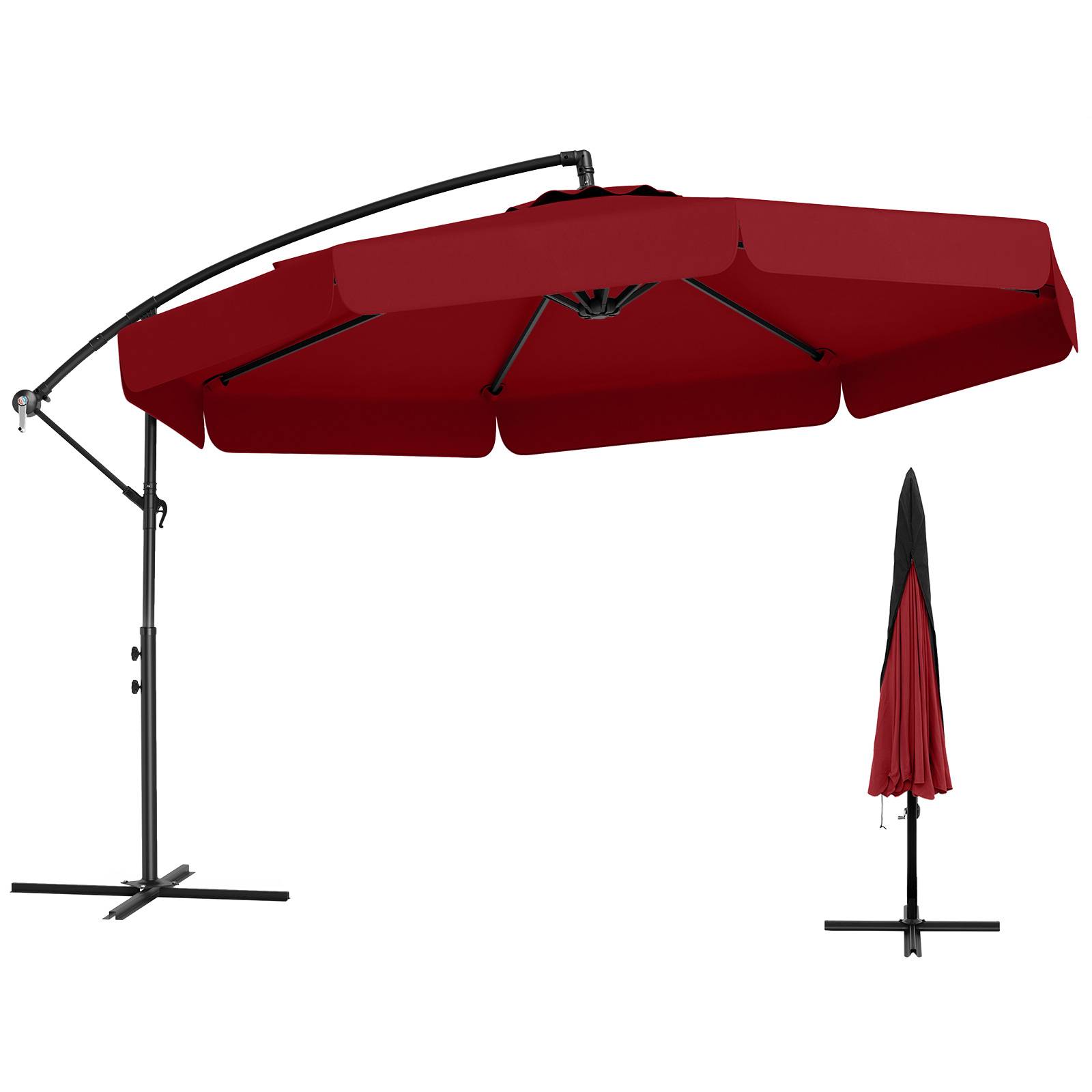 Costway - Parasol Déporté de 305 cm avec Housse, avec Réglage de l'Inclinaison, Manivelle, Bord Froncé, 8 Baleines, pour Jardin, Terrasse Rouge - Image 1