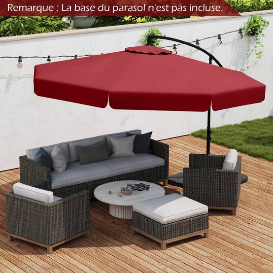 Costway - Parasol Déporté de 305 cm avec Housse, avec Réglage de l'Inclinaison, Manivelle, Bord Froncé, 8 Baleines, pour Jardin, Terrasse Rouge - Image 3