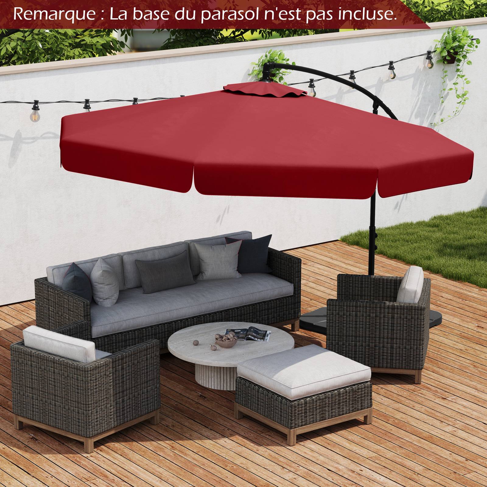Costway - Parasol Déporté de 305 cm avec Housse, avec Réglage de l'Inclinaison, Manivelle, Bord Froncé, 8 Baleines, pour Jardin, Terrasse Rouge - Image 3