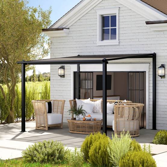 Pergola adossée aluminium pour terrasse toit polycarbonate étanche gris 3x3m - ComfortXL Outdoor Living - Image 3