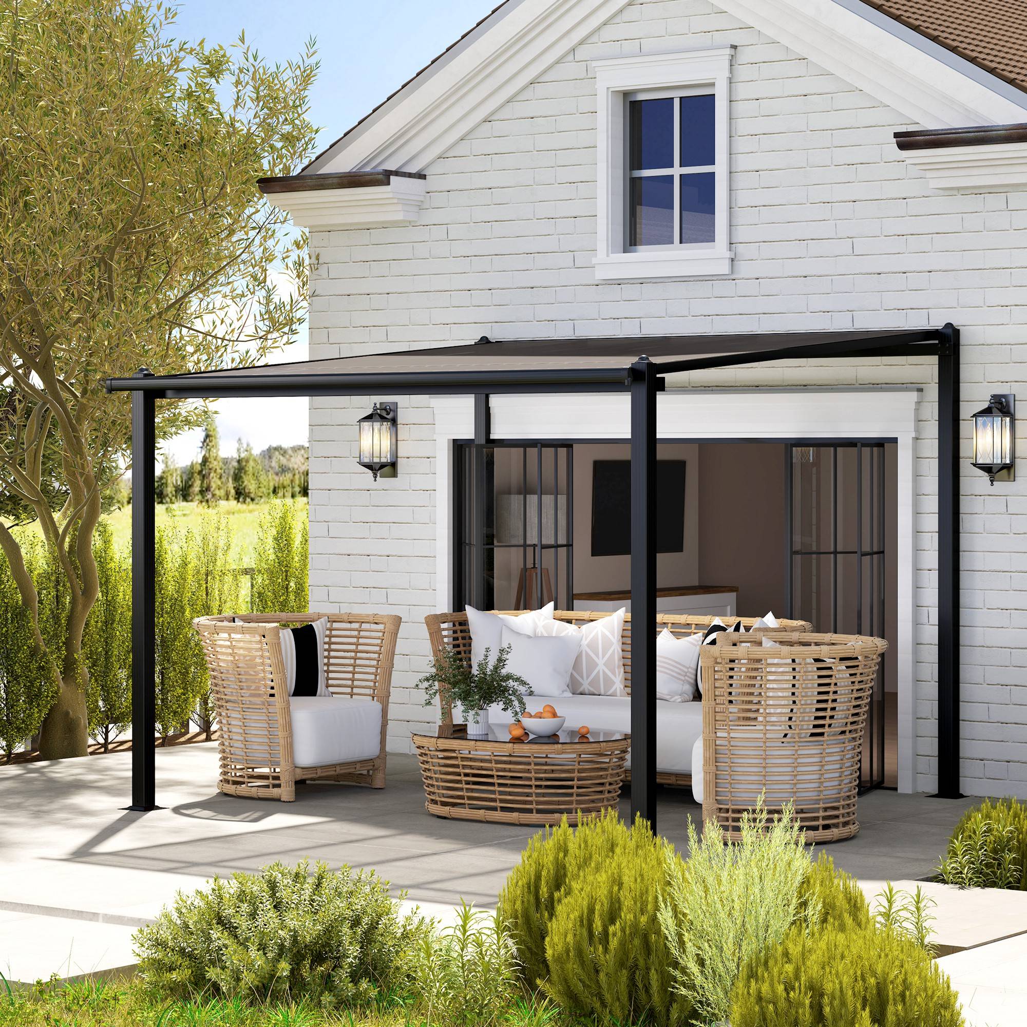 Pergola adossée aluminium pour terrasse toit polycarbonate étanche gris 3x3m - ComfortXL Outdoor Living - Image 3